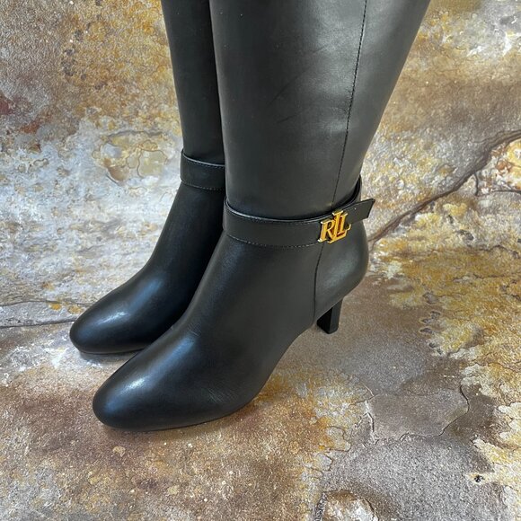 NWB Ralph Lauren Ardington Calfskin Leather Boots Size 6B Black - Picture 8 of 14